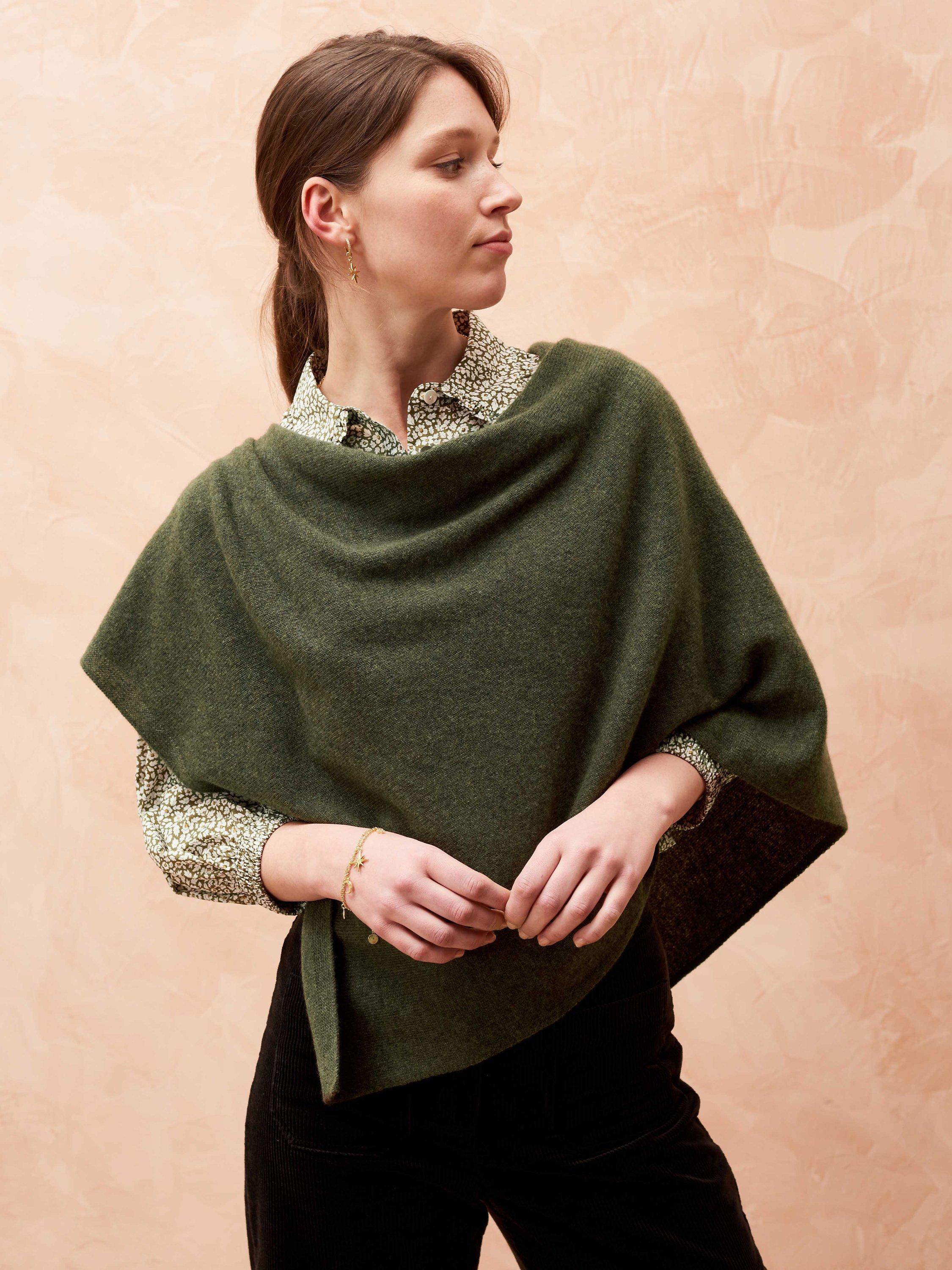 Brora Cashmere Gauzy Knit Poncho, Sorrel, One Size