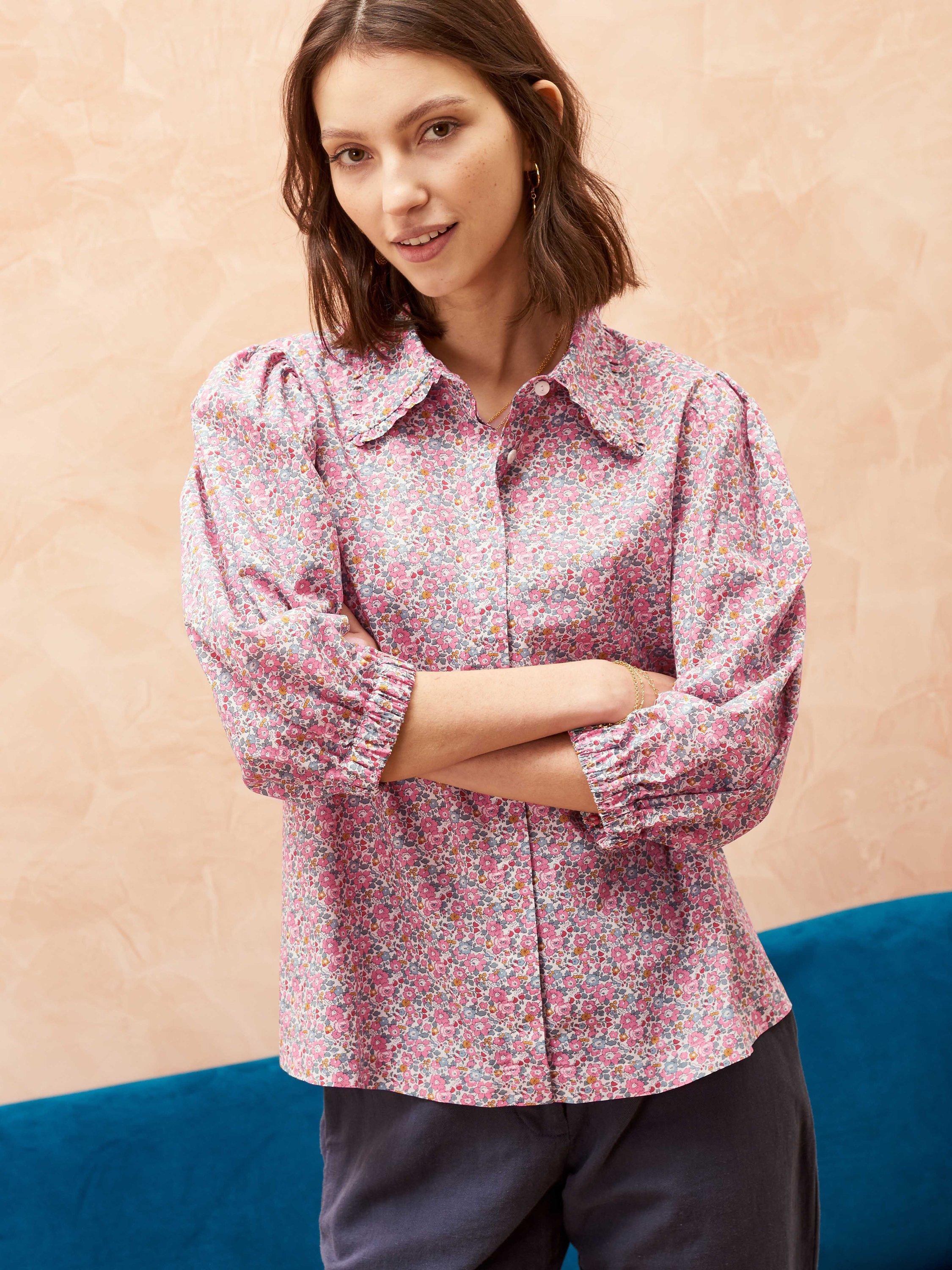 Brora Liberty Print Organic Cotton Blouse, Rose Bloom