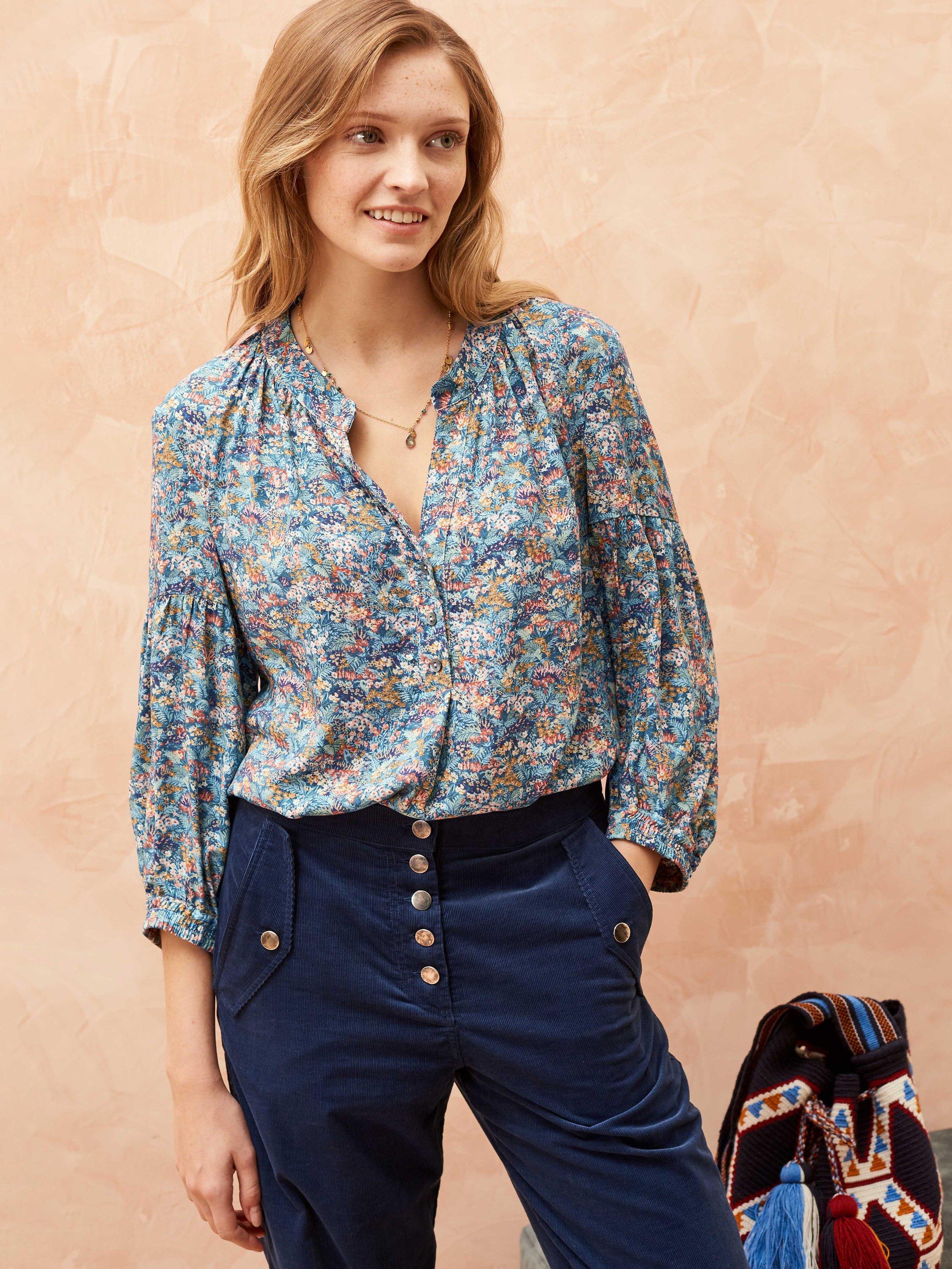 Brora Liberty Print Blouse, Chambray Meadow