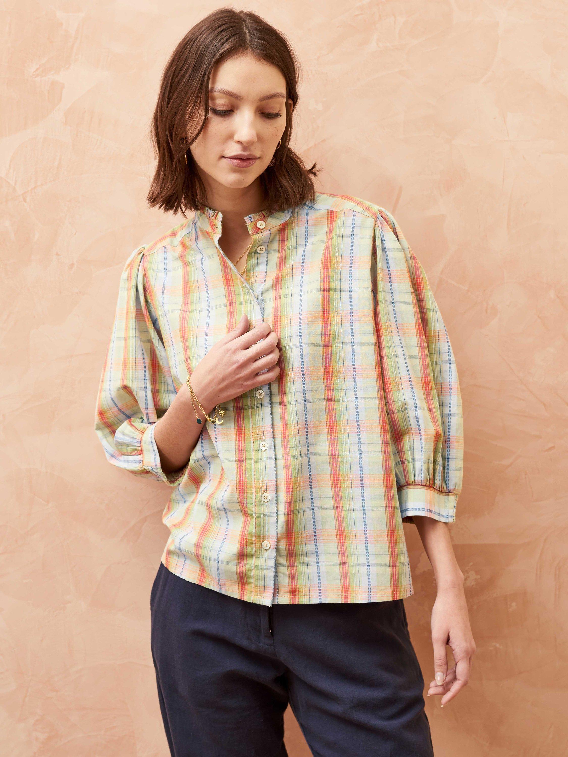 Brora Textured Cotton Check Shirt, Multi