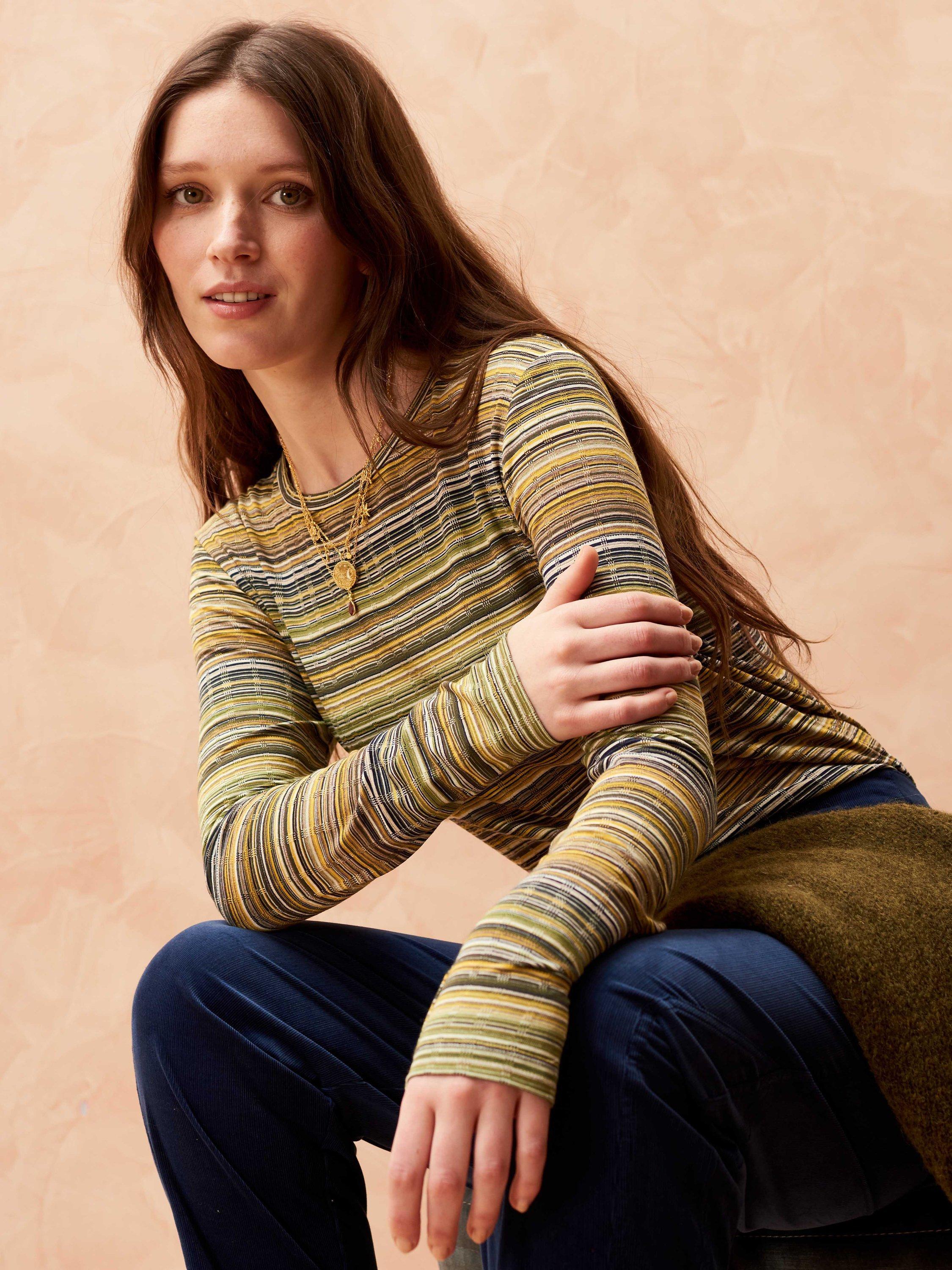 Brora Fine Stripe Jersey Round Neck Top