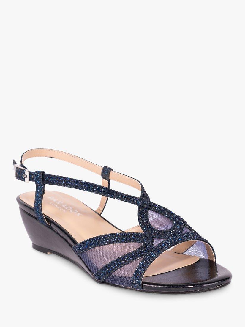 Paradox London Justine Glitter Strappy Sandals, Navy, 3