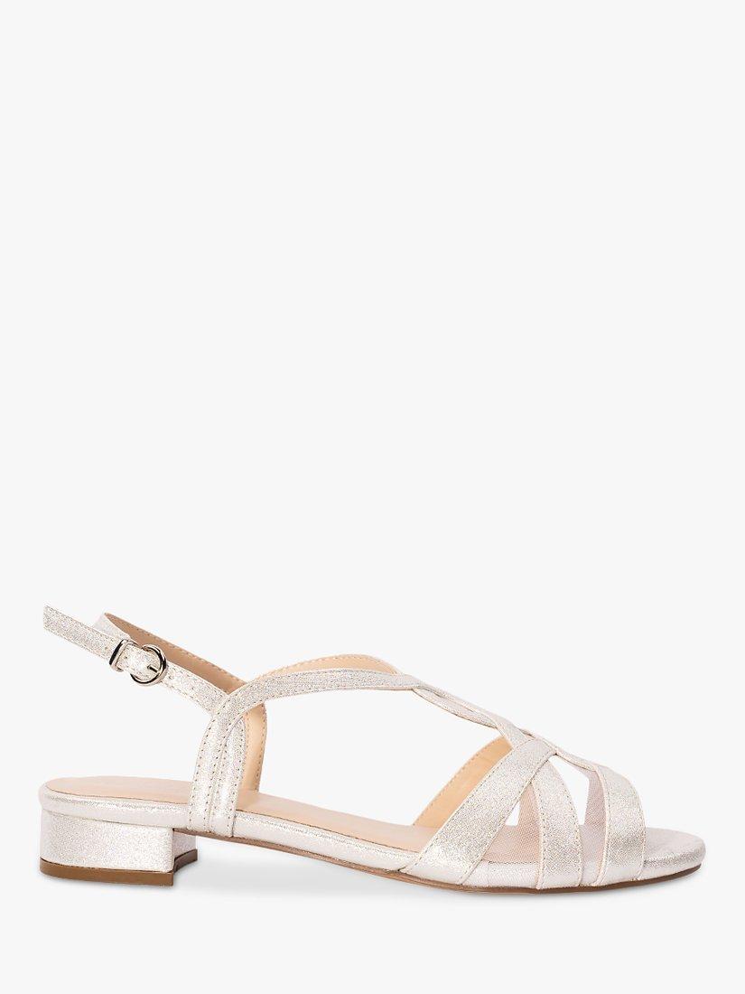 Product image 1 of 5, which shows Paradox London Wren Shimmer Low Heel Sandals, Silver, 3