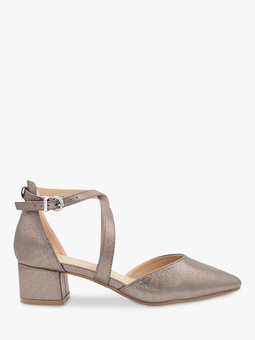 Paradox London Fran Wide Fit Block Heel Court Shoe, Pewter, 3W