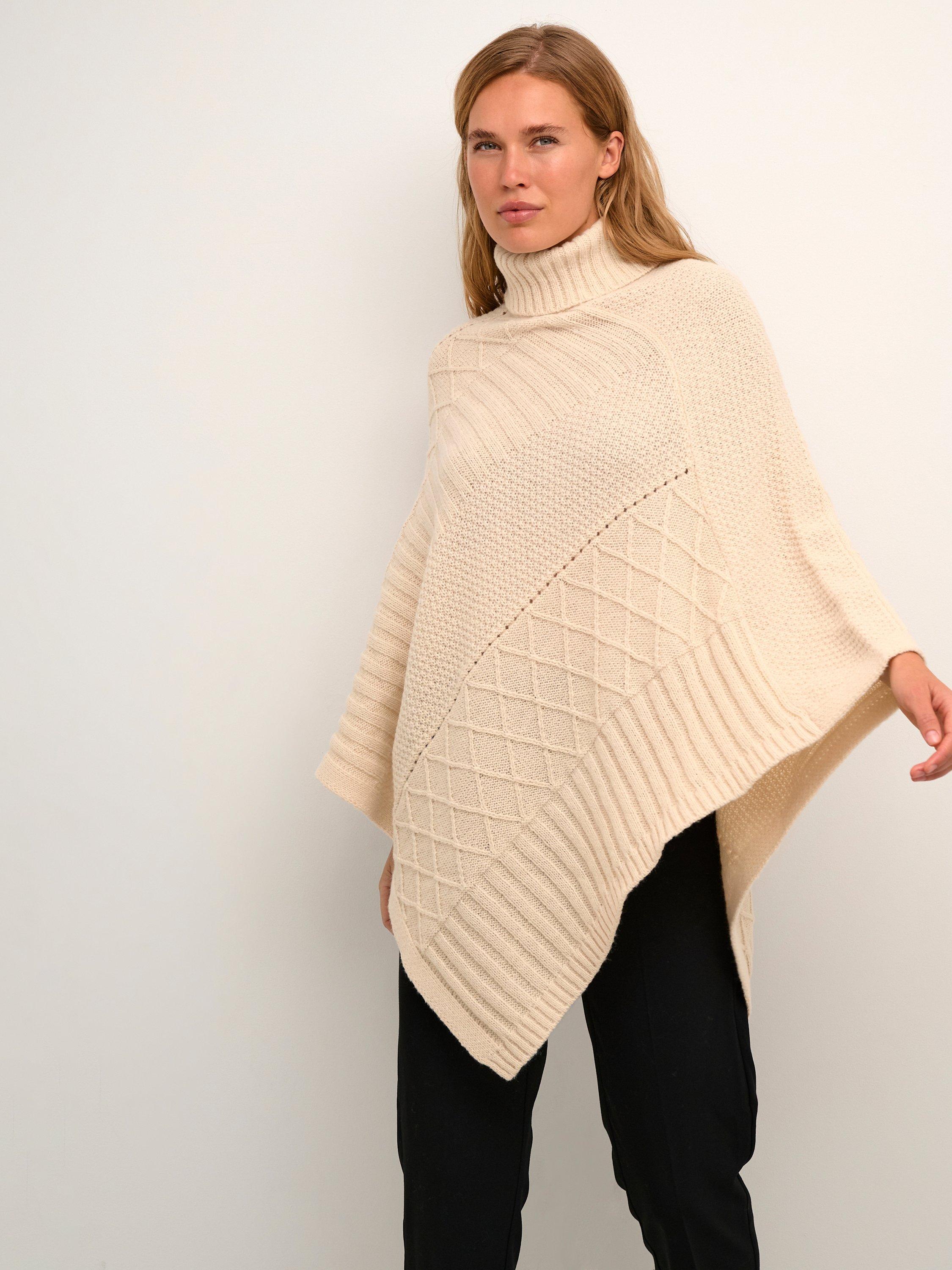 KAFFE Ester Asymmetric Hem Poncho, Sand Dollar, One Size