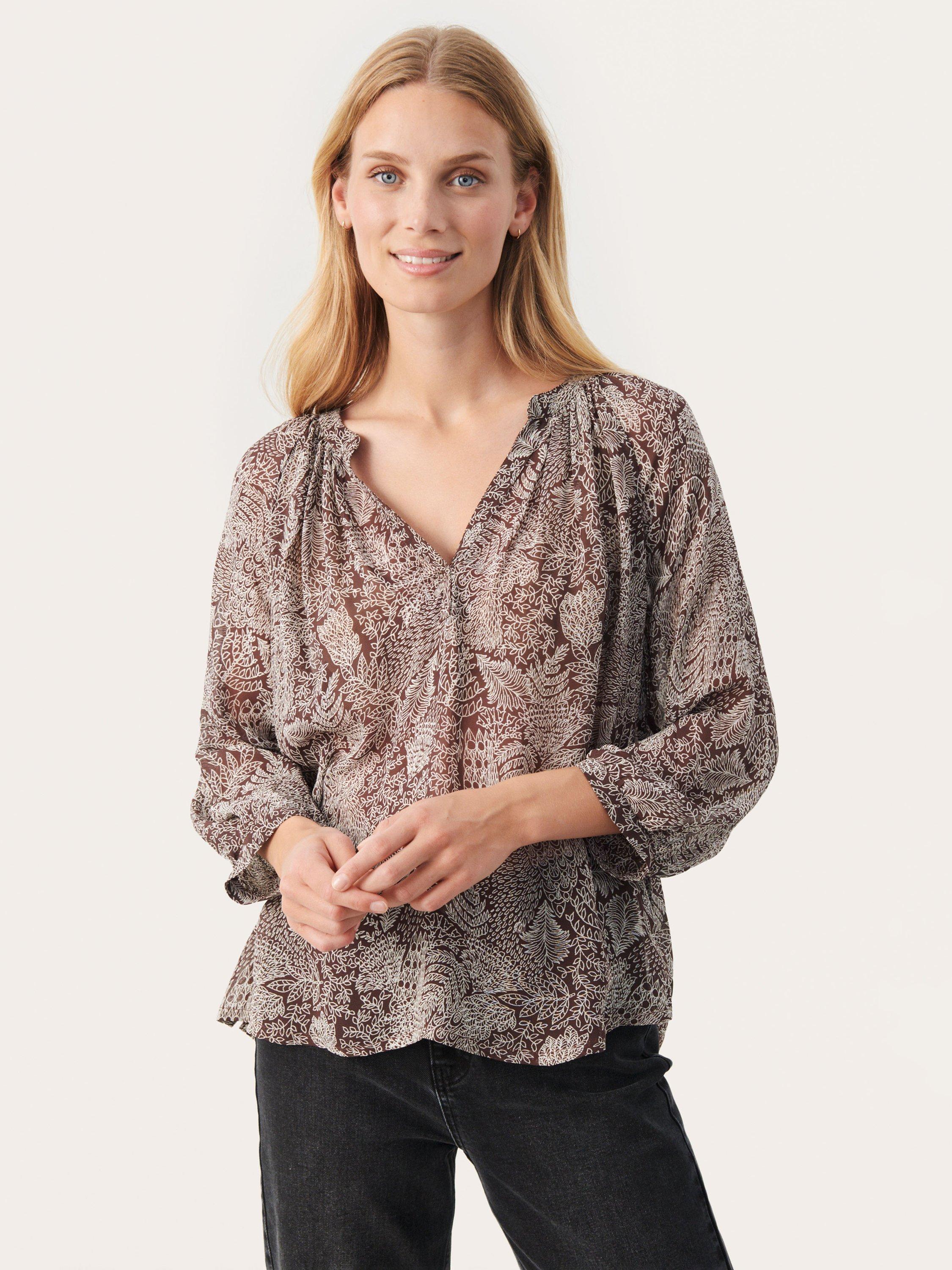 Part Two Erdonae Loose Fit 3/4 Sleeve Blouse, Brown/Multi