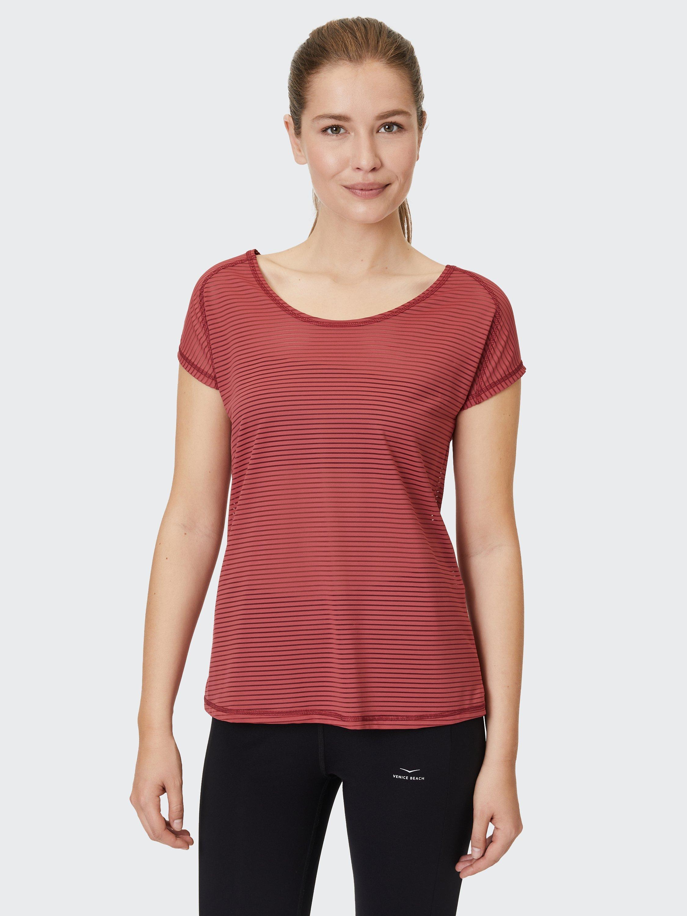 Product image 1 of 7, which shows Venice Beach Damaris Short Sleeve Gym Top, Deep Red, XS