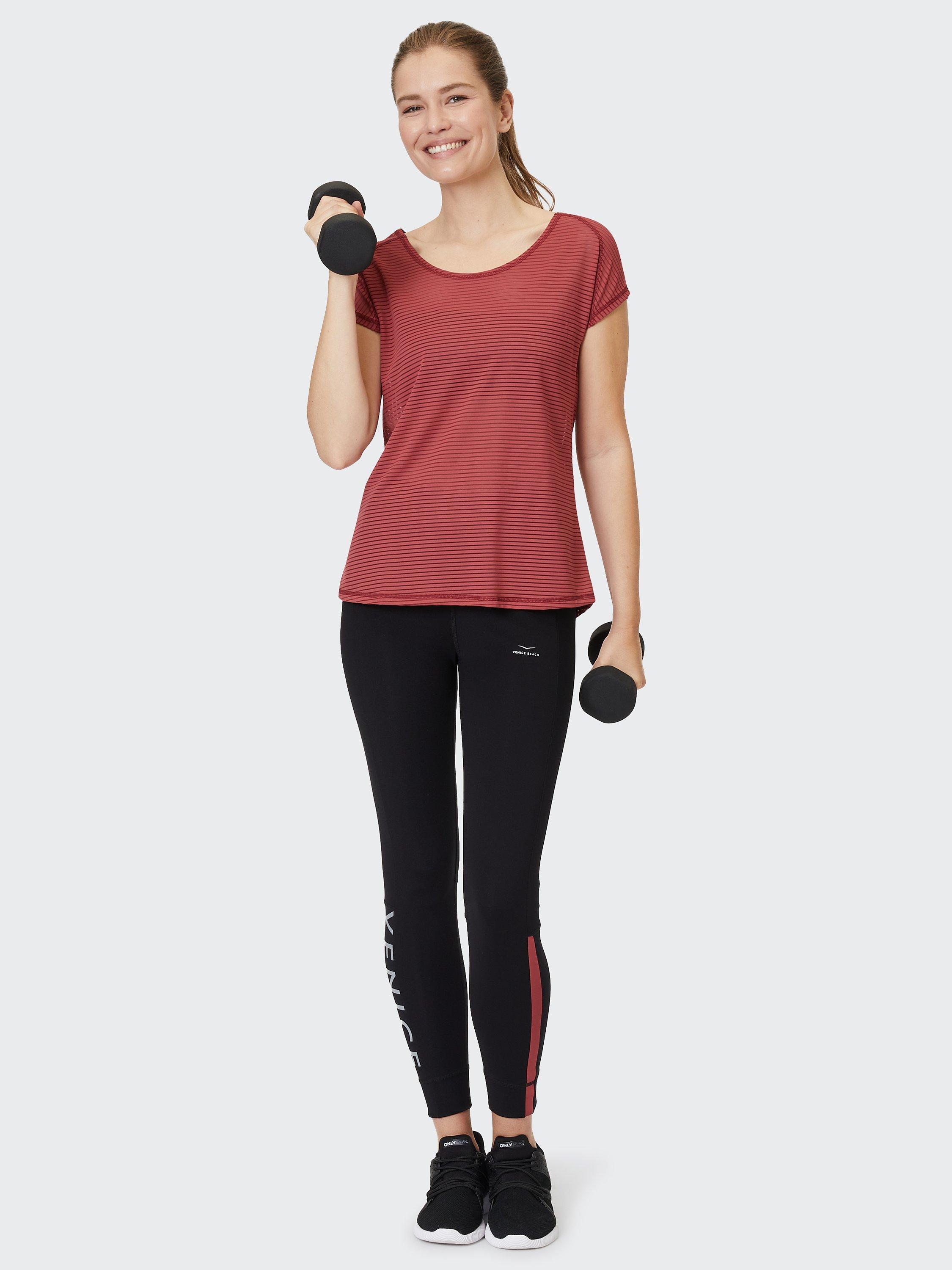 Product image 3 of 7, which shows Venice Beach Damaris Short Sleeve Gym Top, Deep Red, XS