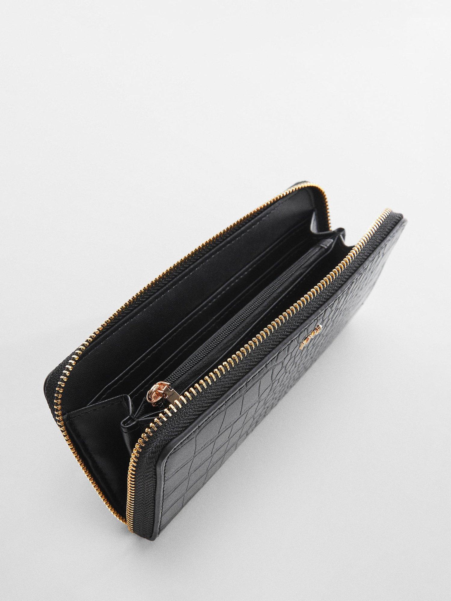 Mango Leticia Large Croc Effect Purse, Black, One Size