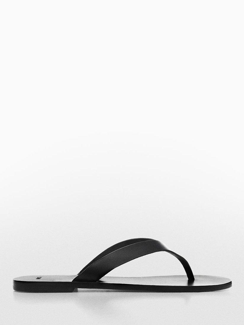 Mango Hilo Leather Flip Flops, Black