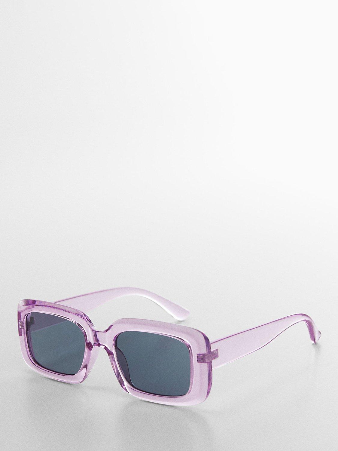 Mango Women's Alexia Rectangular Sunglasses, Lilac/Grey, One Size