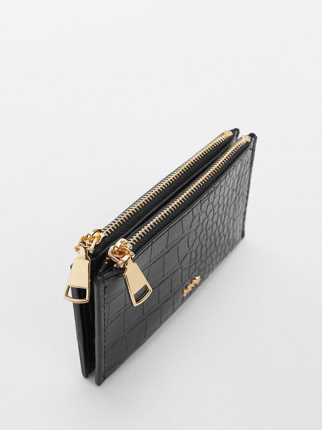 Mango Leticia Crocodile Effect Logo Dual Compartment Purse, Black