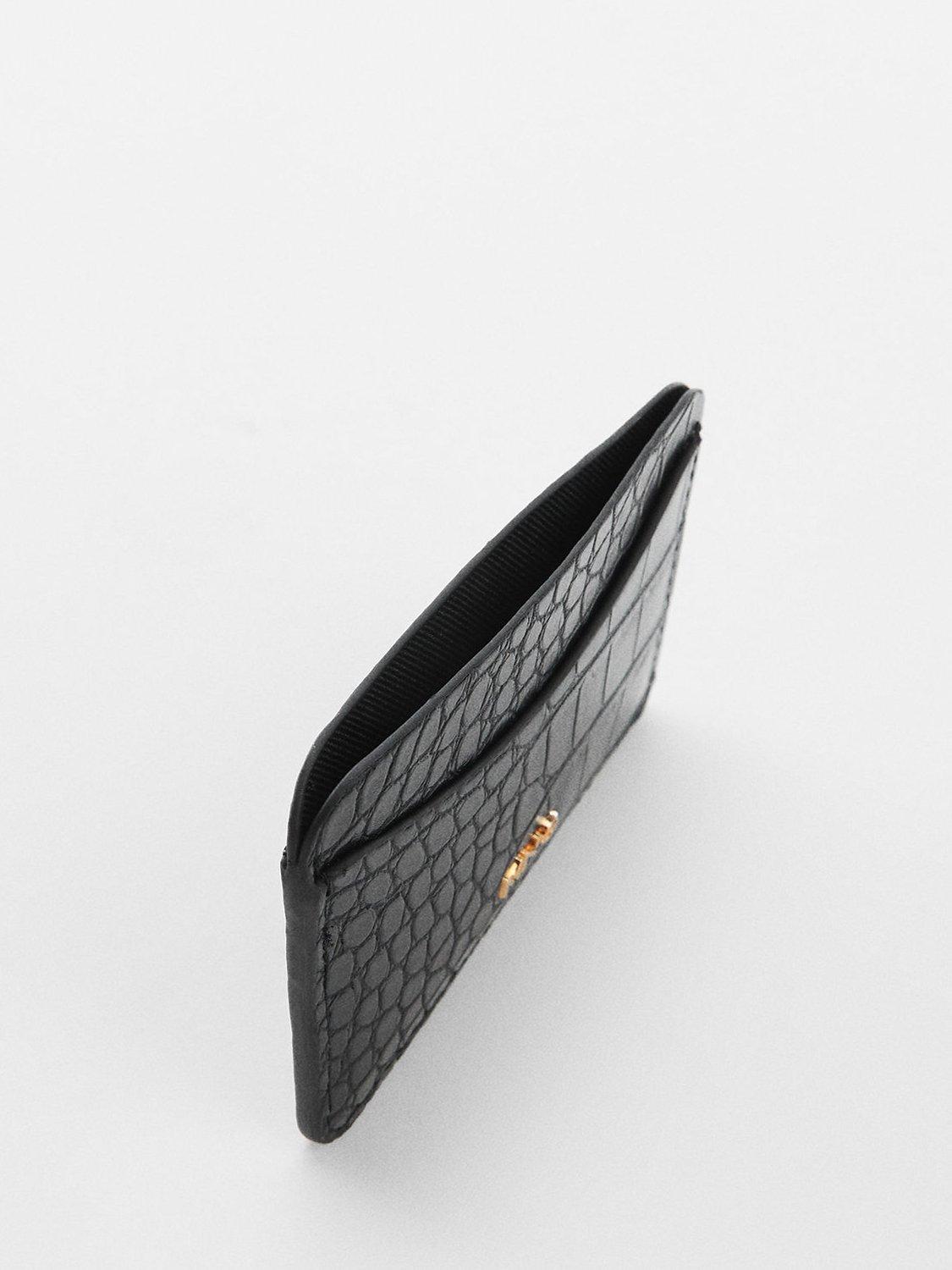 Mango Leticia Crocodile Effect Logo Card Holder, Black