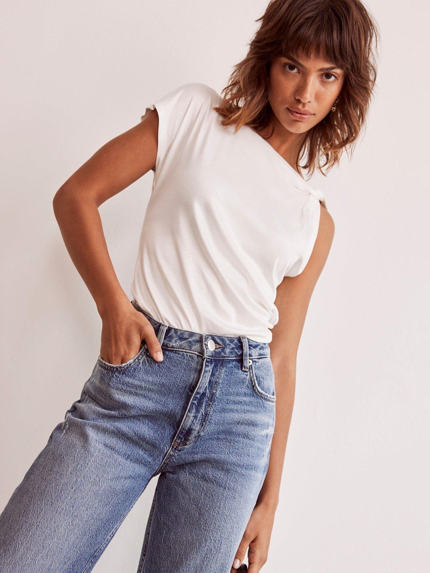 Mint Velvet Twisted Knot Sleeve T-Shirt, Ivory