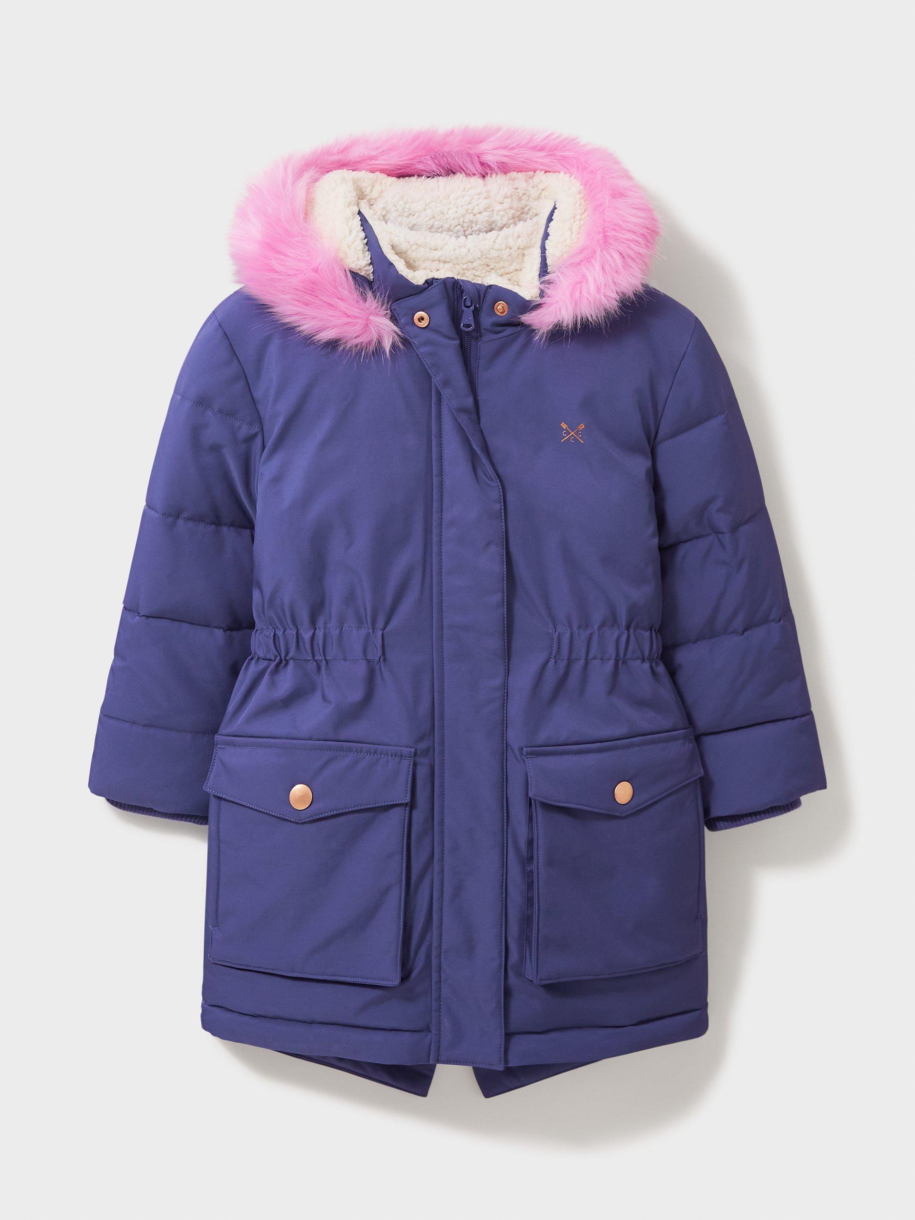 Crew Clothing Kids' Padded Parka Coat, Navy Blue