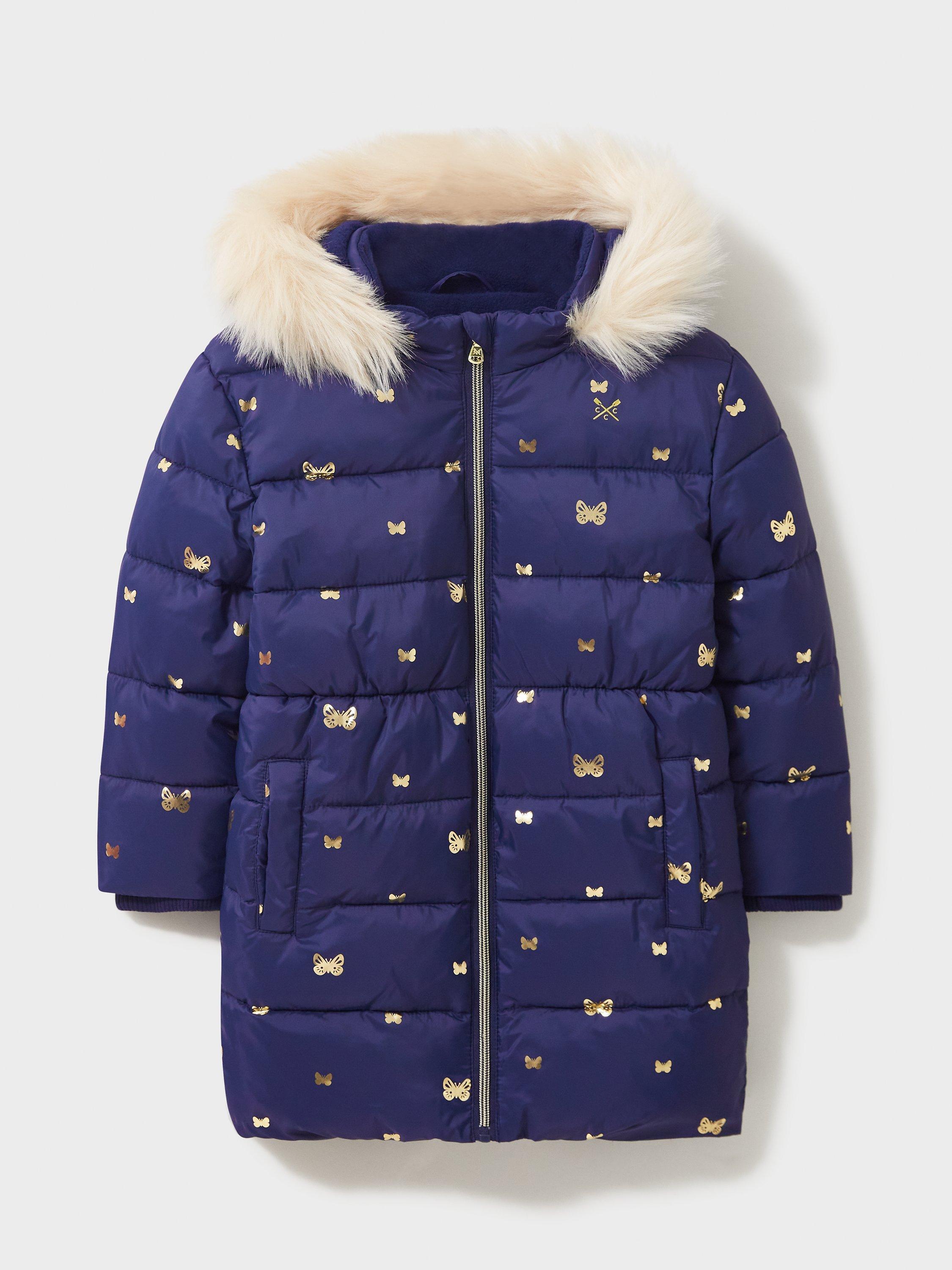 Crew Clothing Kids Printed Padded Parka Coat Navy Blue