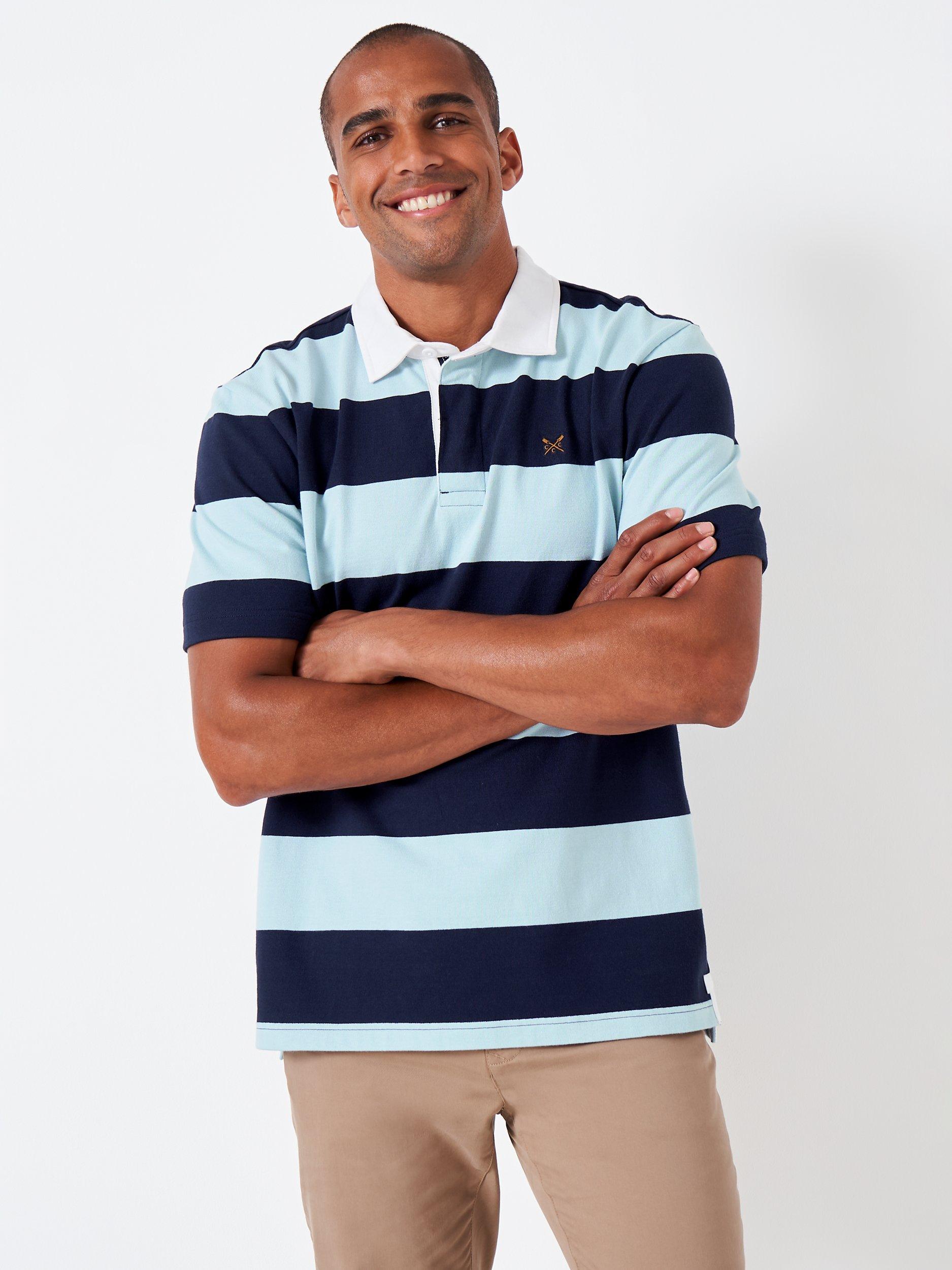 Crew Clothing Short Sleeve Striped Rugby Polo, Aqua Blue