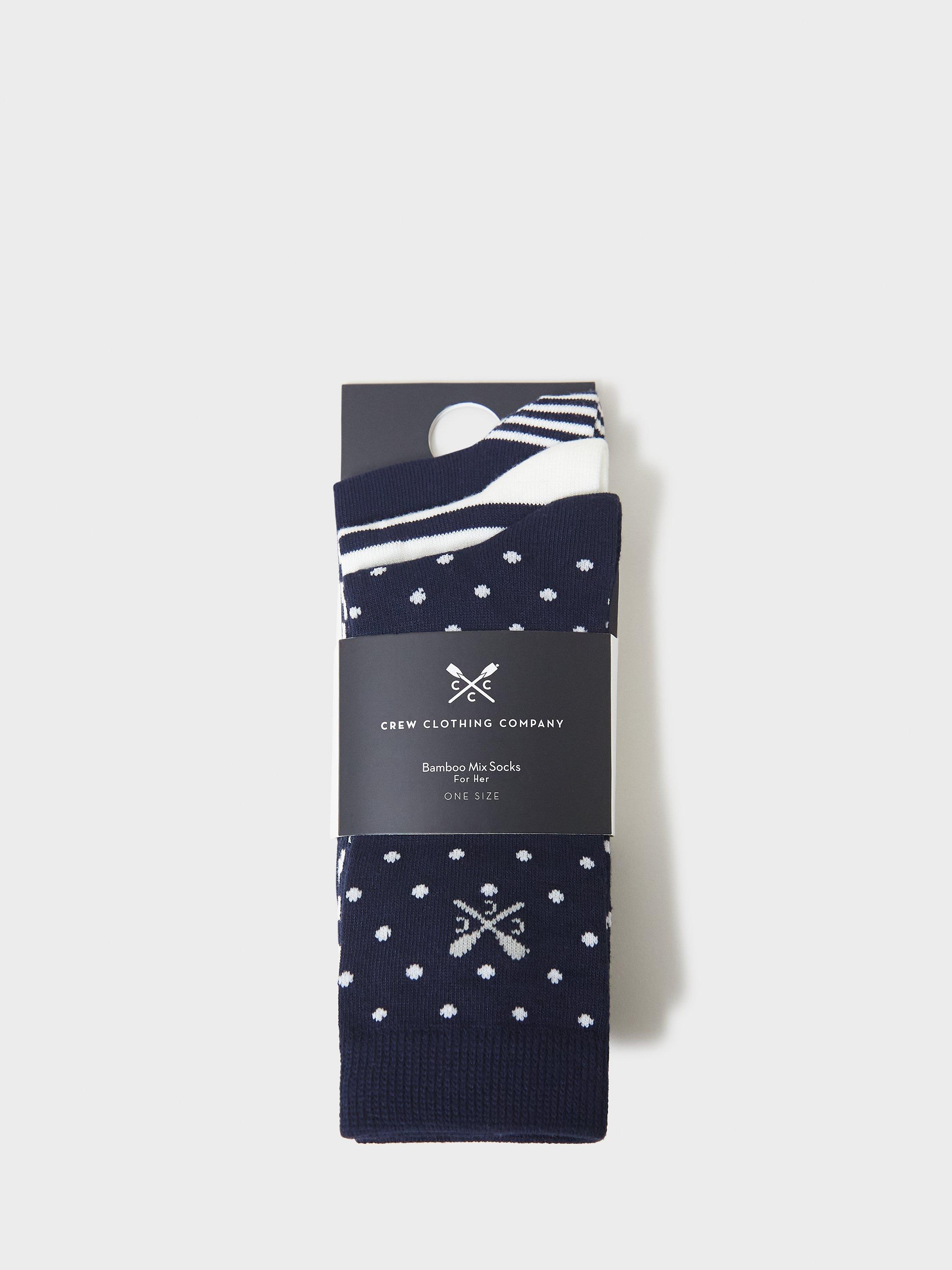 Product image 2 of 2, which shows Crew Clothing Spot and Stripe Bamboo Ankle Socks, Pack of 3