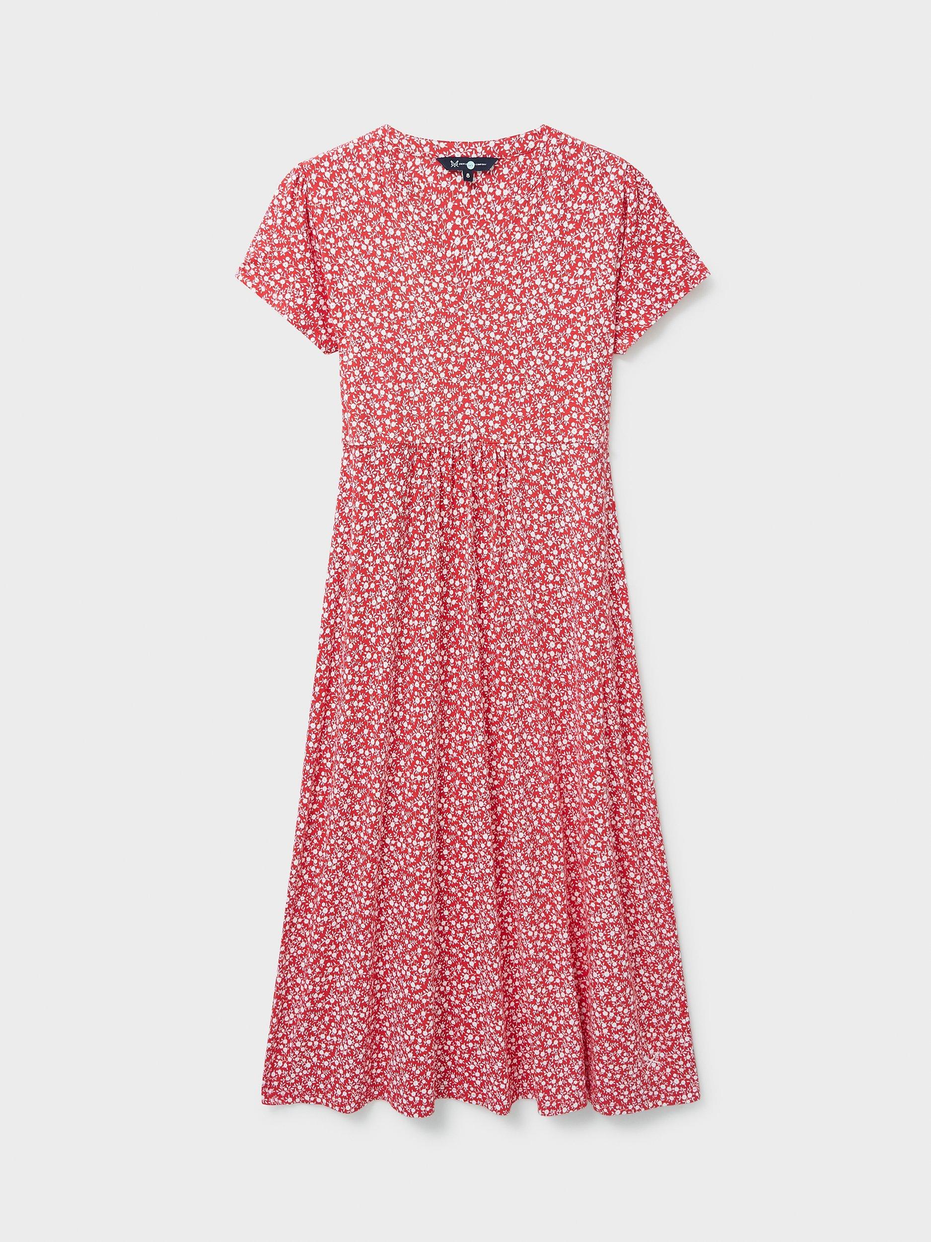 Crew Clothing Emi Ditsy Floral Jersey Midi Dress, Red/Multi