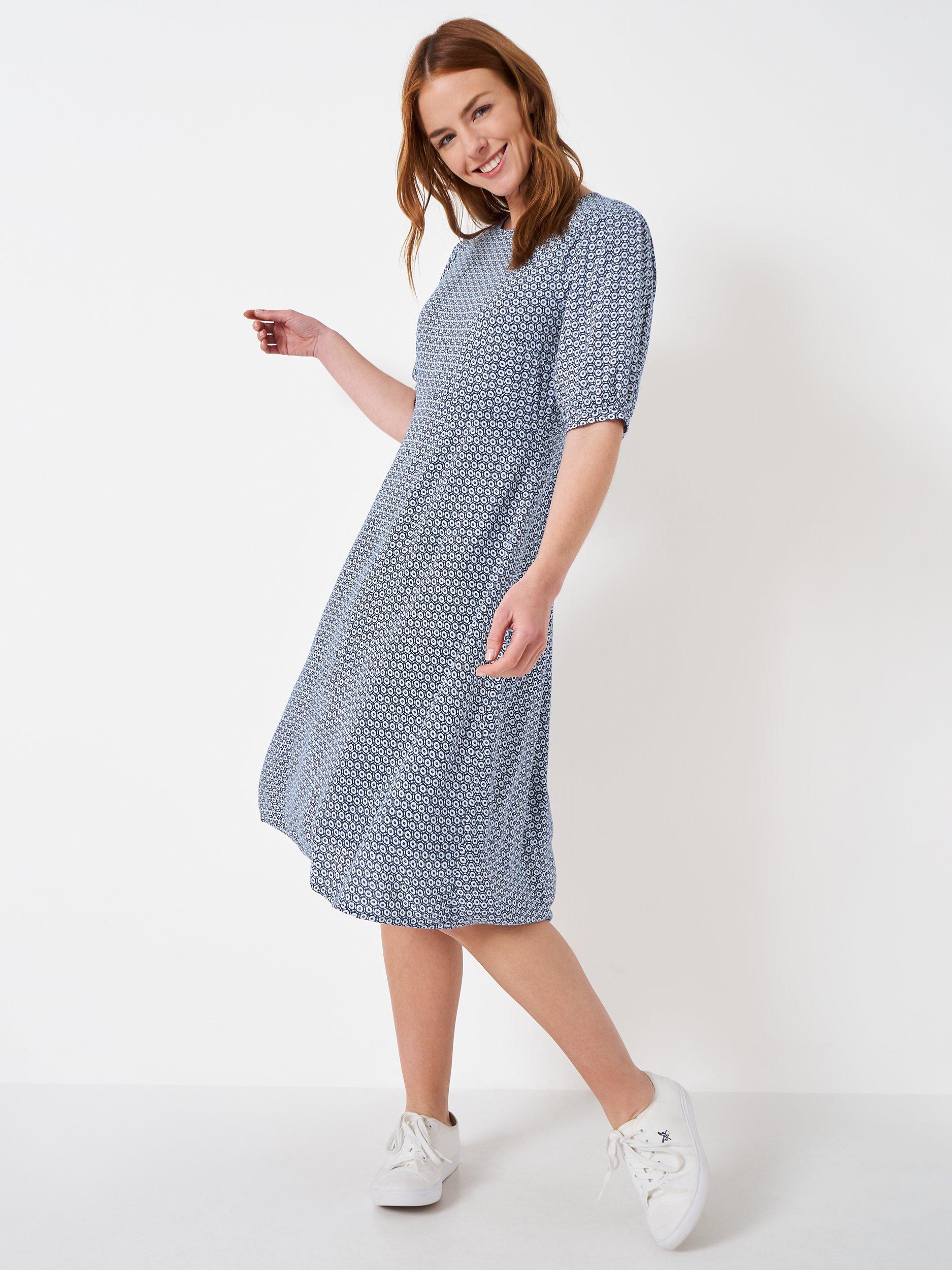 Crew Clothing Tori Geo Print Midi Dress, Navy