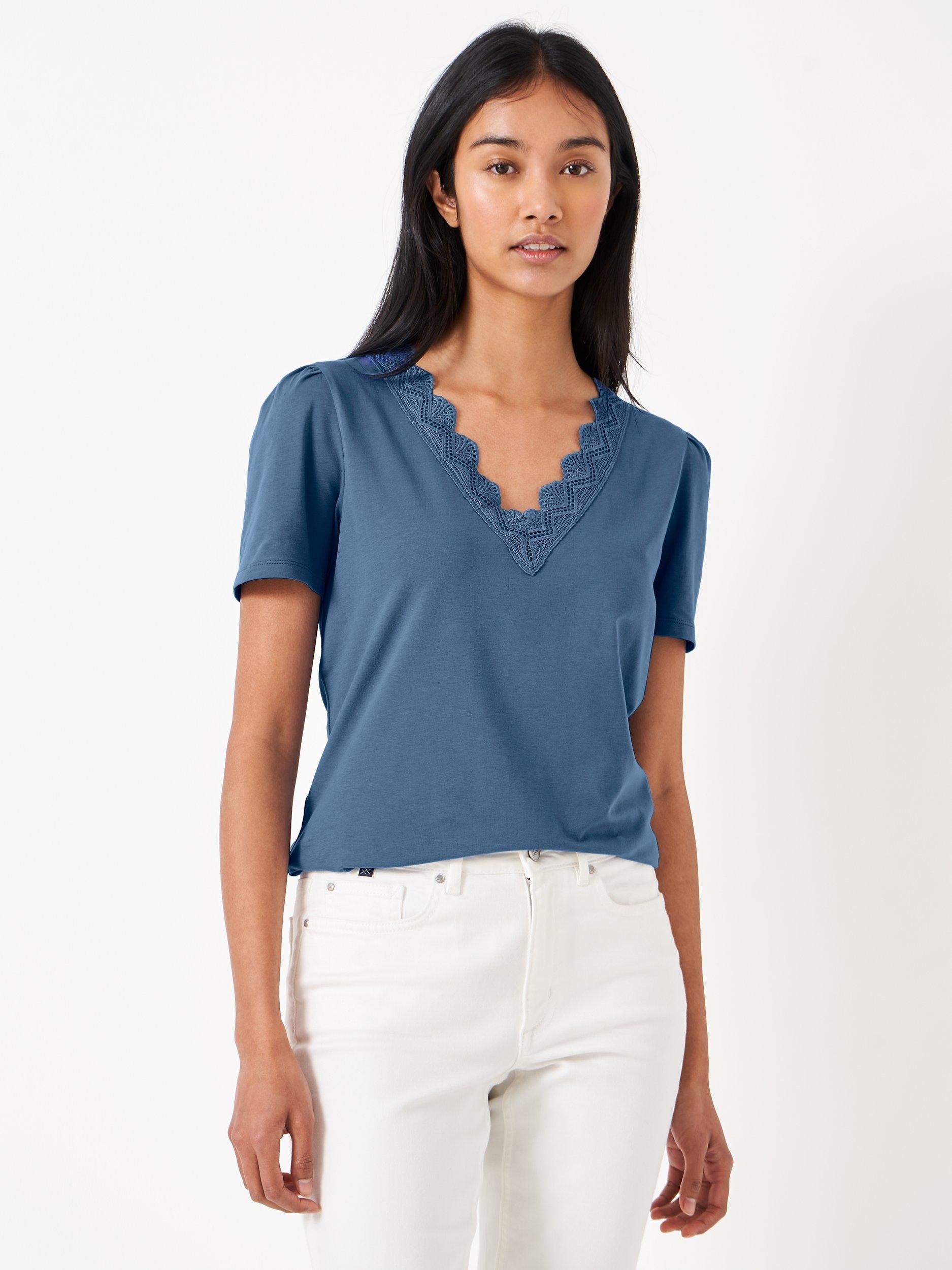 Crew Clothing Lace Insert T-Shirt, Dark Blue, 14
