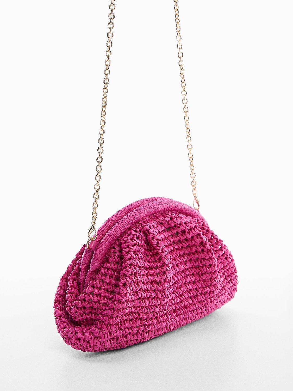 Mango Positano Straw Bag, Bright Pink