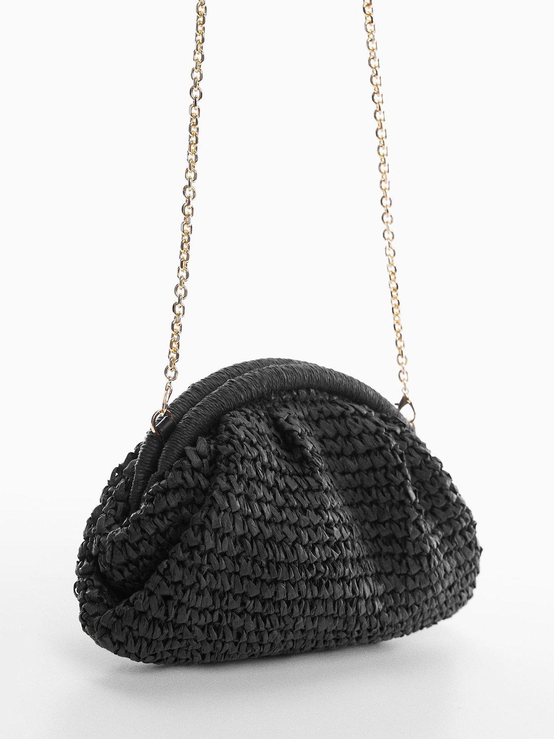 Mango Positano Straw Bag, Black