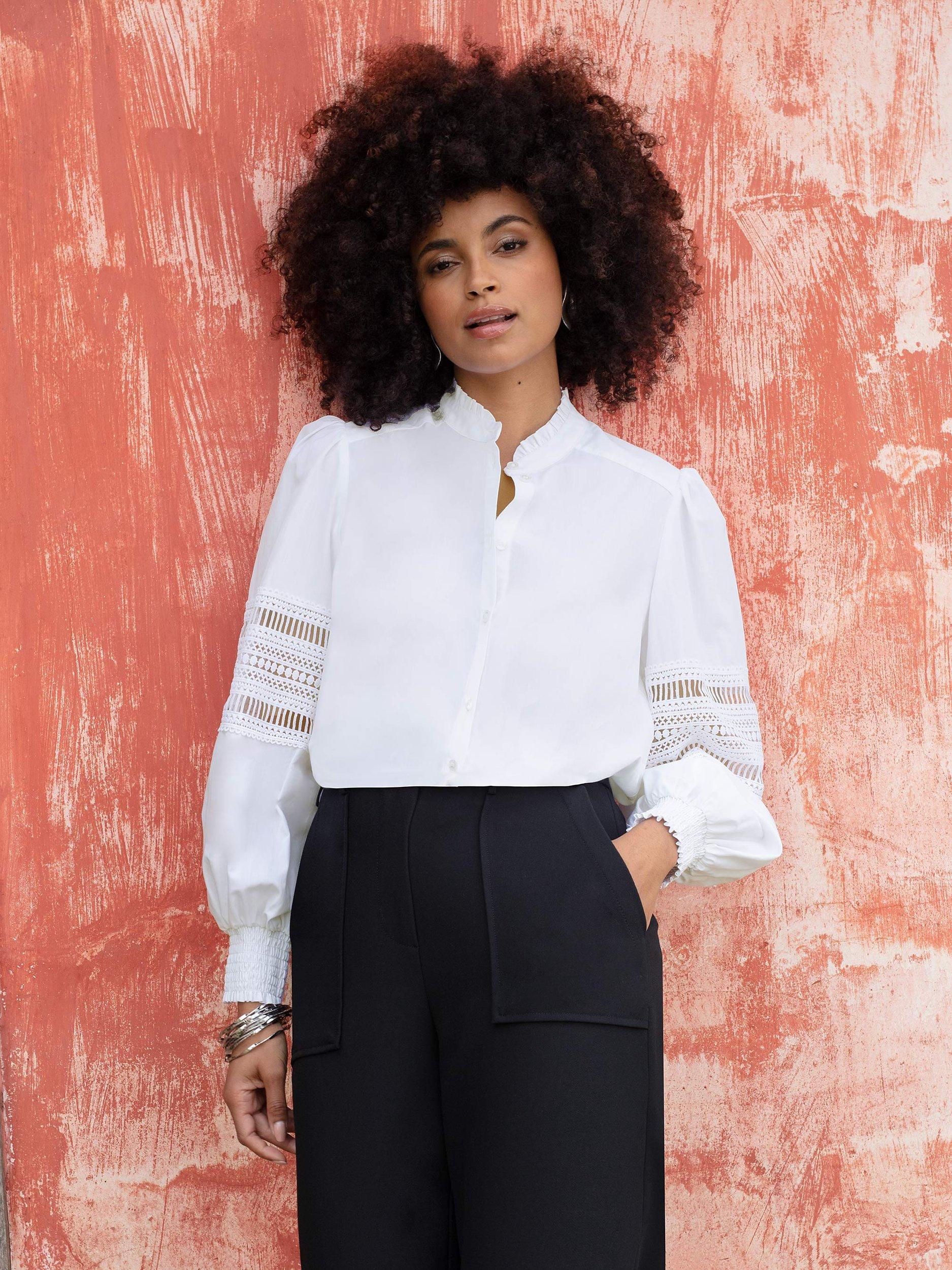 Ro&Zo Plain Lace Trim Sleeve Shirt, White