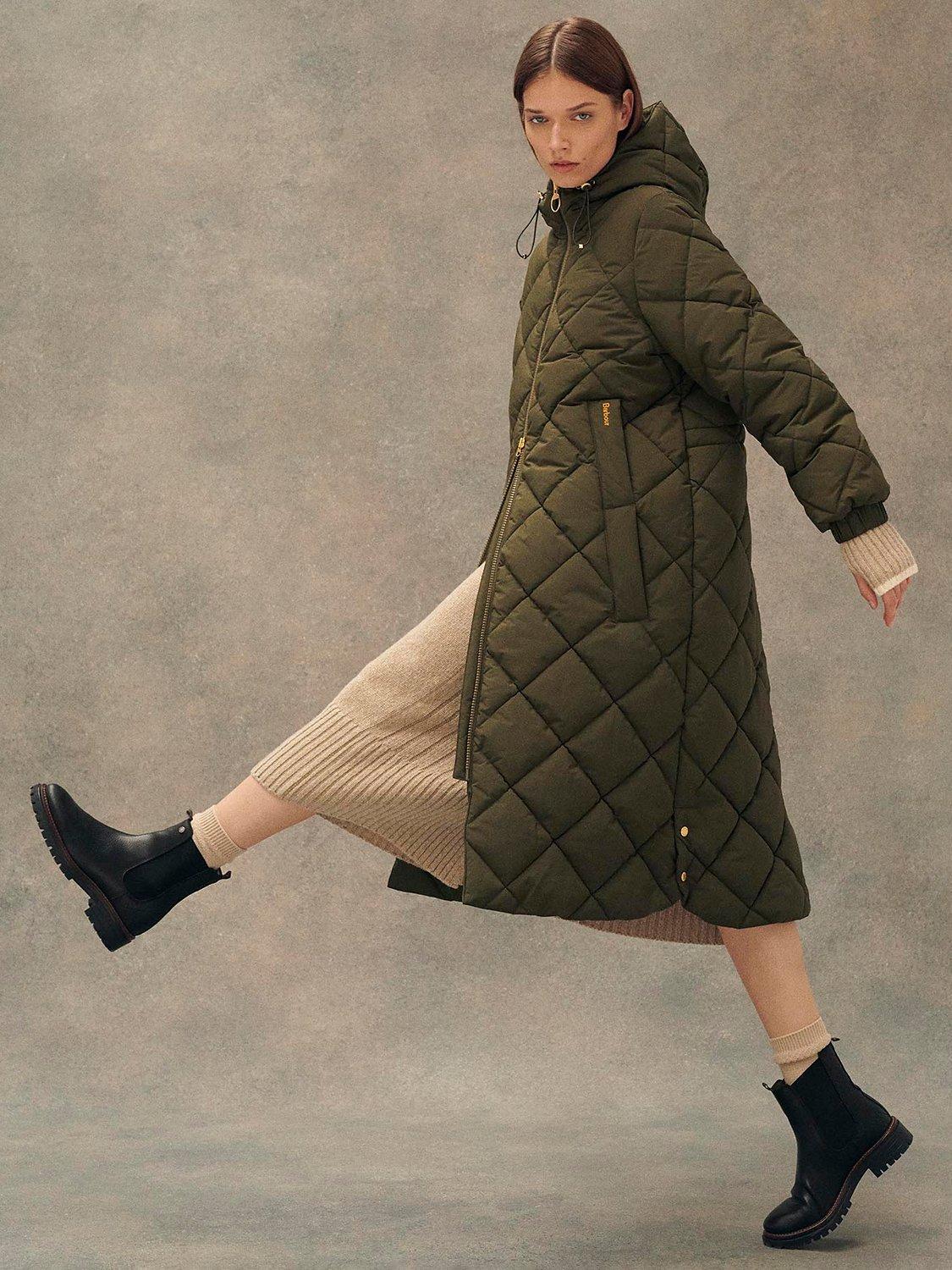 Barbour Mosswood Long Quilted Jacket, Sage