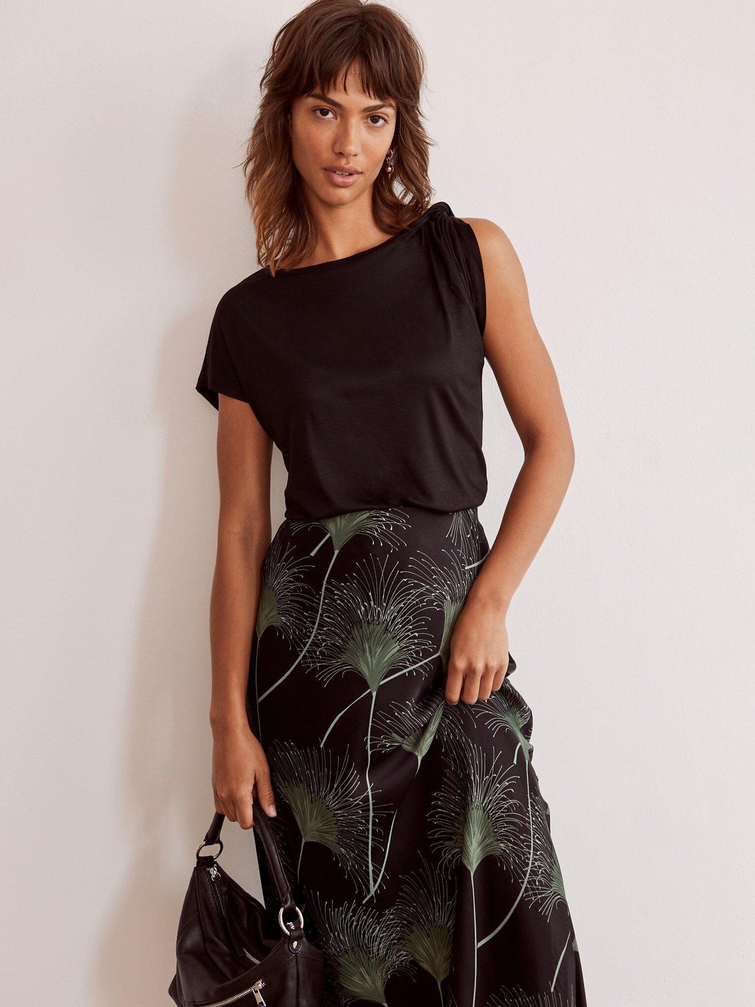 Mint Velvet Plain Knotted Sleeve T-Shirt, Black