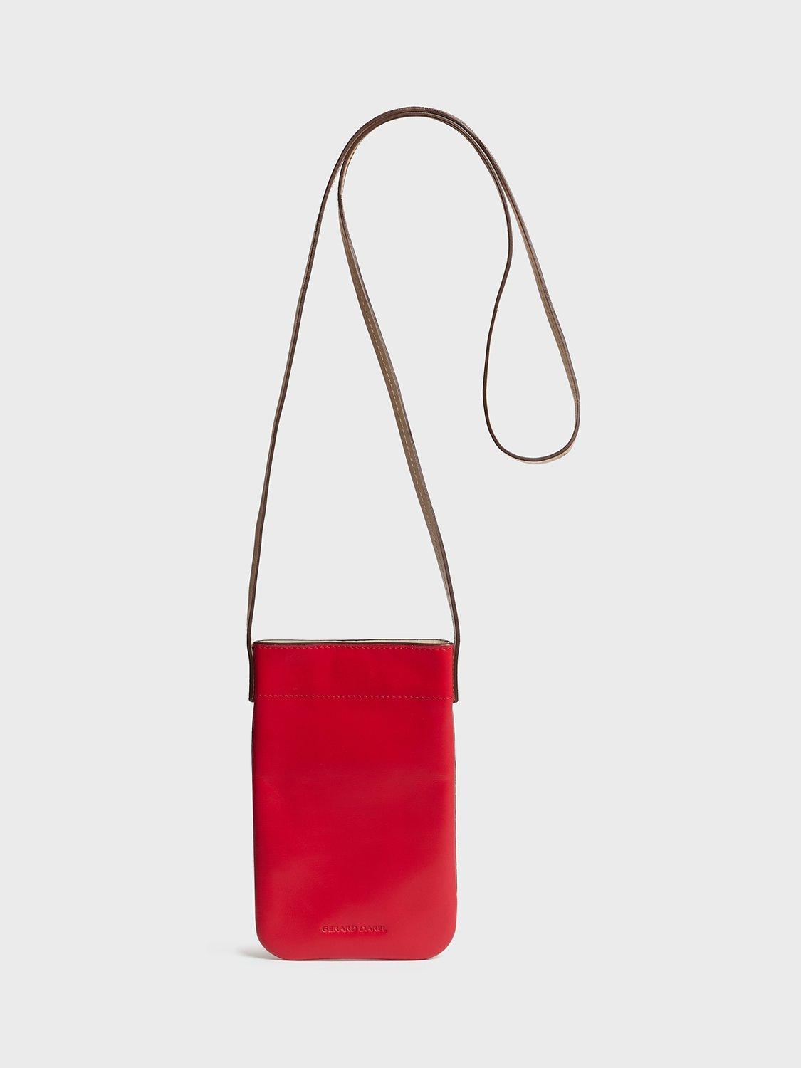 Gerard Darel Plain Leather Phone Bag, Ruby/Cream