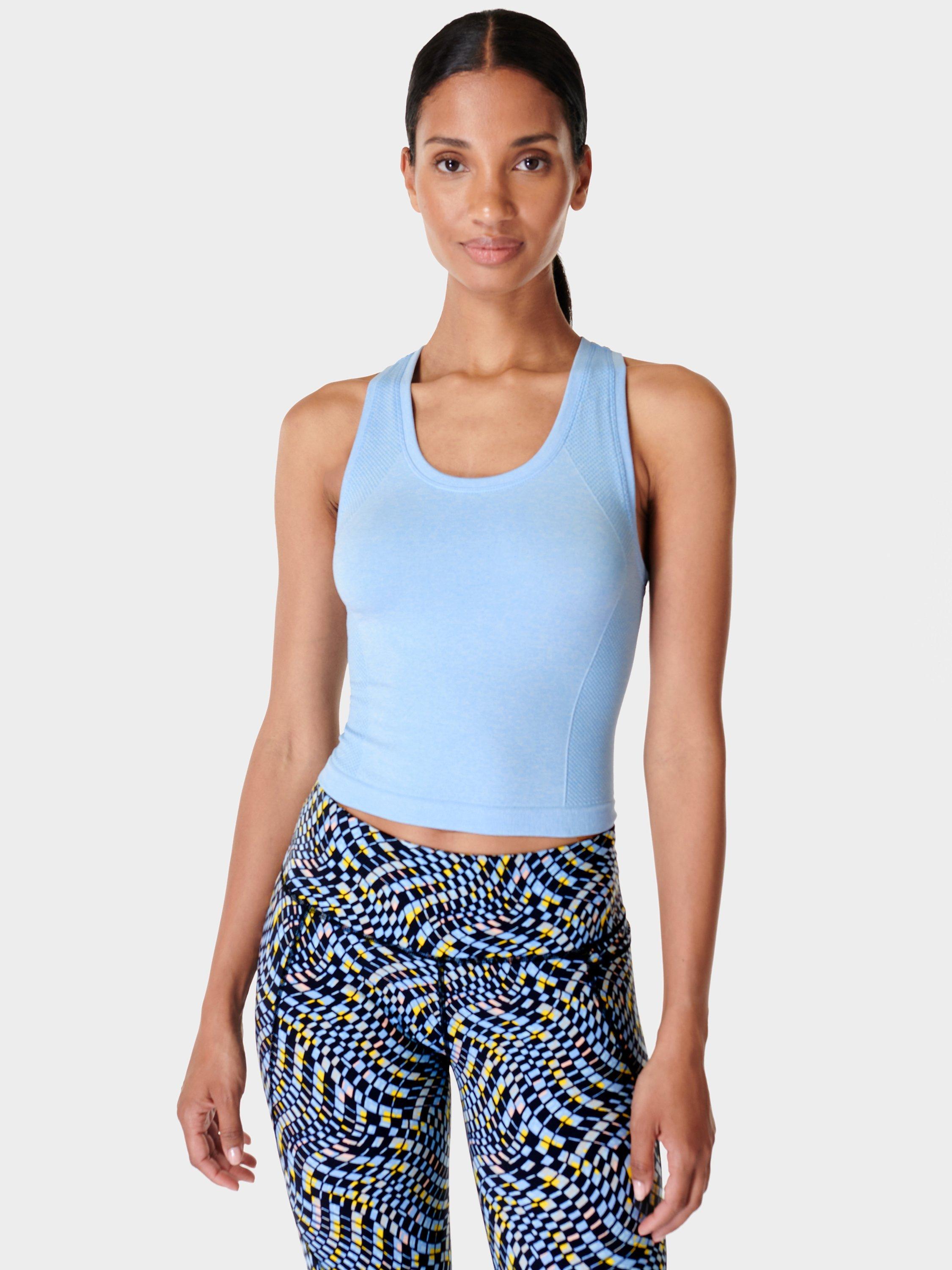 Sweaty Betty Athlete Crop Seamless Workout Tank Top, Filter Blue