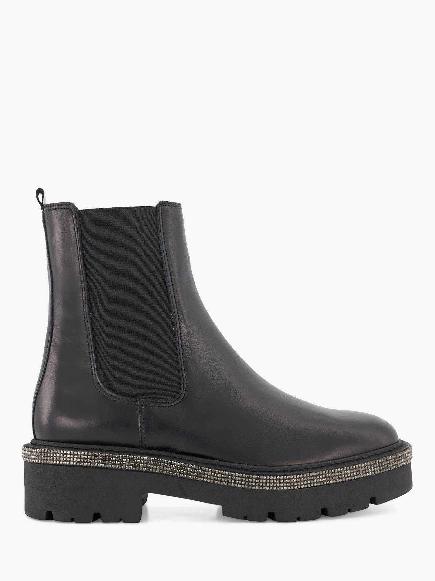 Dune Panics Leather Diamante Embellished Chelsea Boots Black