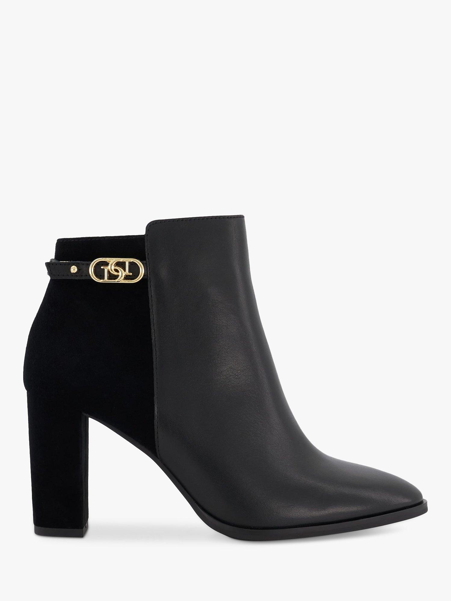 Dune Olia Leather Almond Toe Buckle Detail Ankle Boot, Black