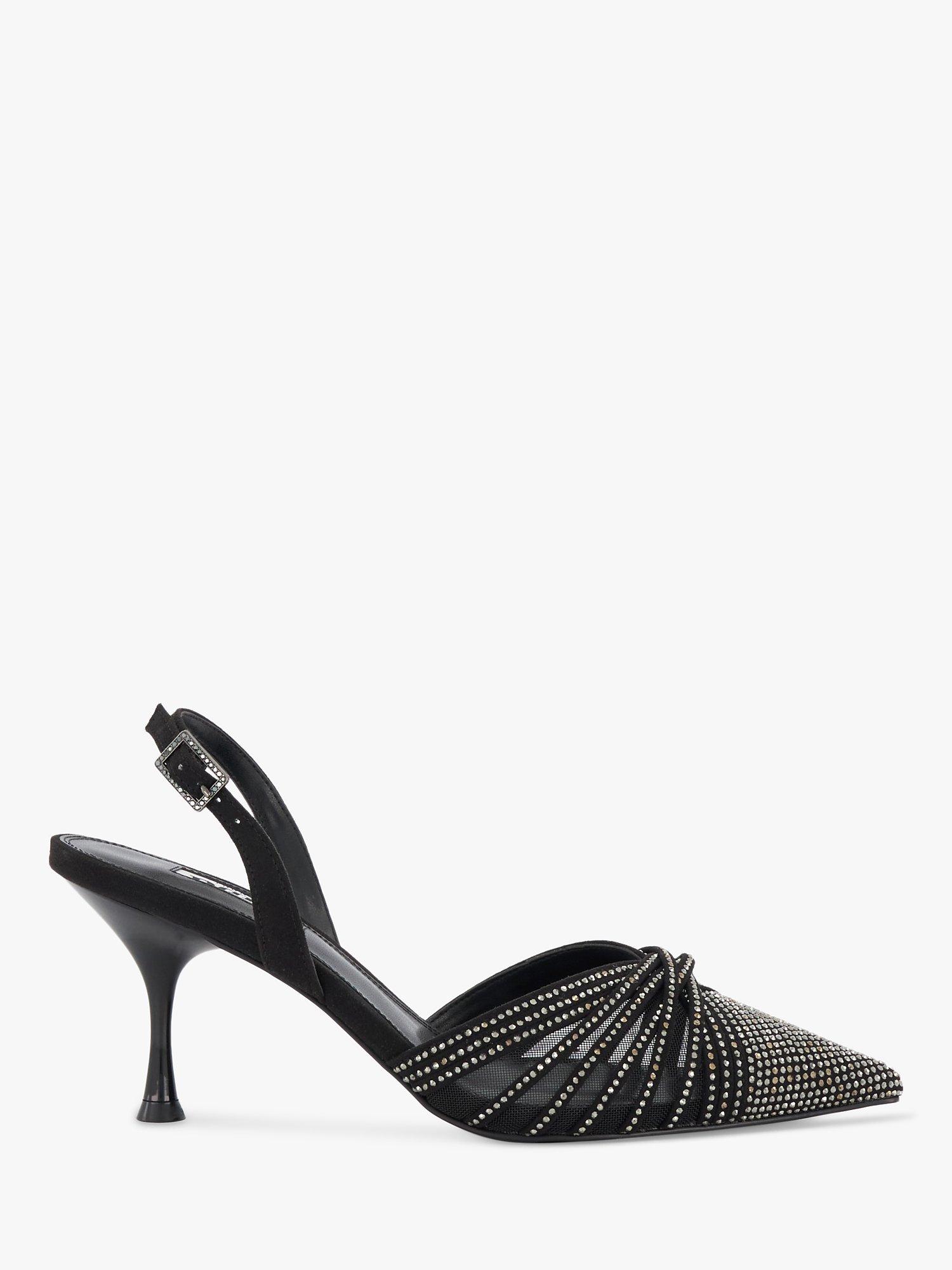 Dune Cloudia Diamante Mesh Slingback Court Shoes, Black, 5