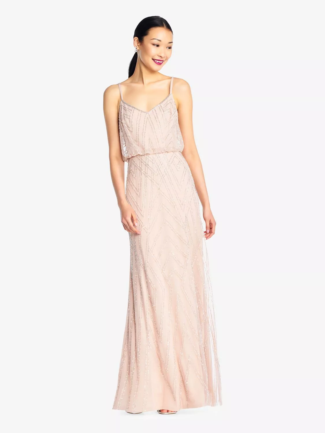 Adrianna Papell Blouson Beaded Maxi Dress Blush