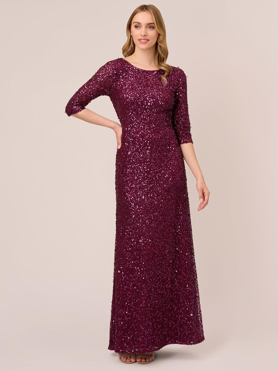 Adrianna Papell Beaded 3/4 Sleeve Mermaid Maxi Dress, Cabernet