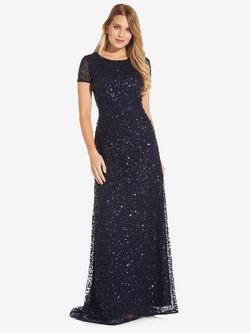 Adrianna Papell Sequin Scoop Back Maxi Dress, Navy