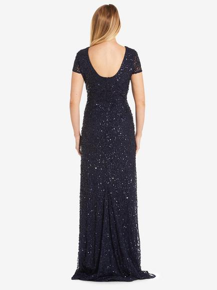 Adrianna Papell Sequin Scoop Back Maxi Dress - view 2, Navy