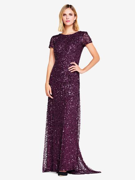 Adrianna Papell Sequin Scoop Back Maxi Dress, Cabernet