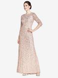 Adrianna Papell Beaded 3/4 Sleeve Mermaid Maxi Dress, Champagne Silver