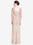 Adrianna Papell Beaded 3/4 Sleeve Mermaid Maxi Dress, Champagne Silver