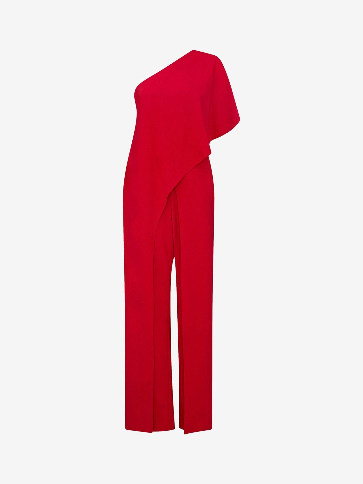 Product image 4 of 5, which shows Adrianna Papell One Shoulder Wide Leg Jumpsuit, Red, 6