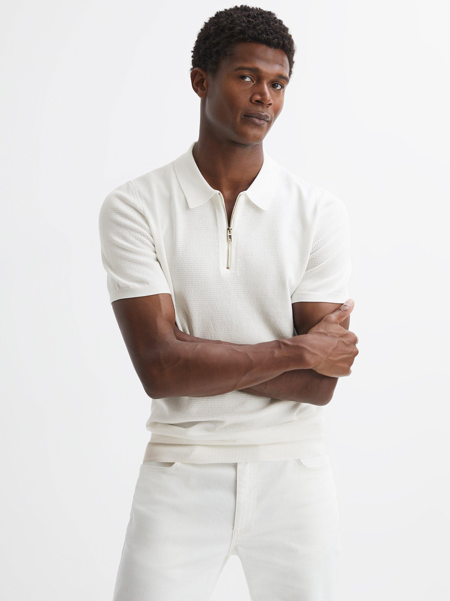 Reiss Fizz Short Sleeve Textured Half Zip Polo Shirt, White