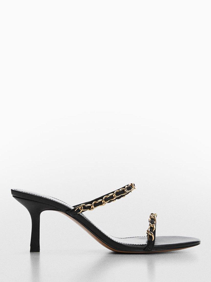 Mango Chain Detail Mule Sandals, Black