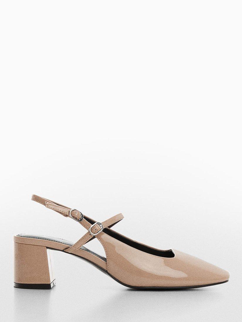 Mango Adelie Block Heel Court Shoes, Blush Patent
