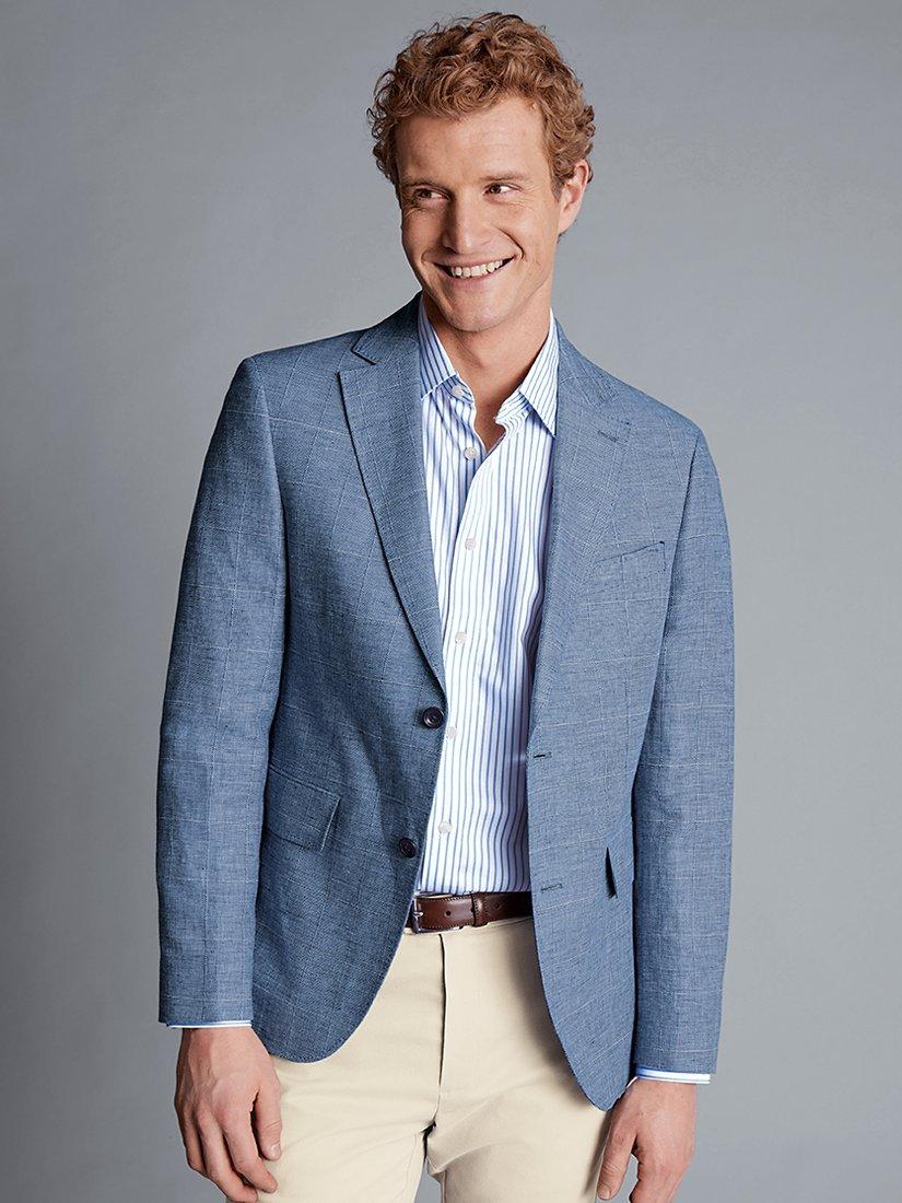 Charles Tyrwhitt Classic Fit Linen Cotton Check Blazer, Cobalt Blue