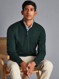 Charles Tyrwhitt Merino Wool Zip Neck Jumper, Forest Green