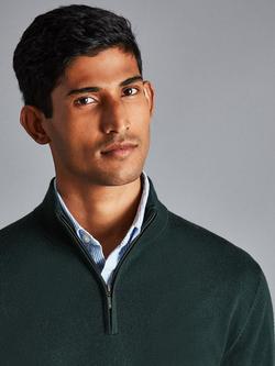 Charles Tyrwhitt Merino Wool Zip Neck Jumper - view 2, Forest Green