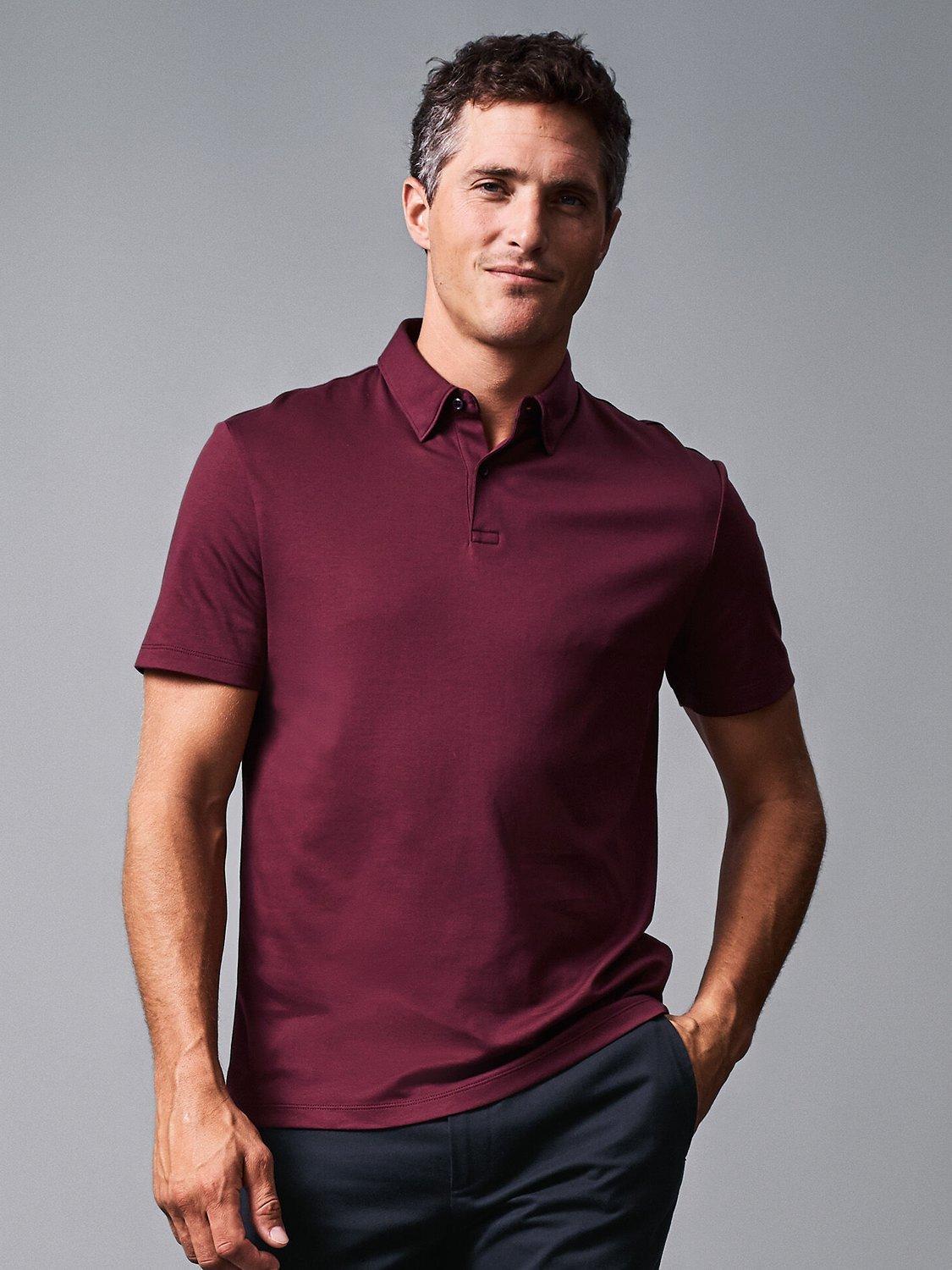 Product image 1 of 4, which shows Charles Tyrwhitt Smart Jersey Short Sleeve Polo, Wine Red, XS
